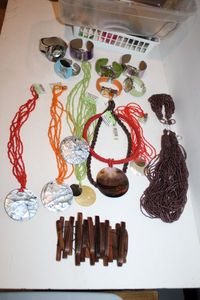 lot 1043 image: Jewelry Lot Hard Case with Beaded Necklaces and Bangle Watches (Need new Batteries)
