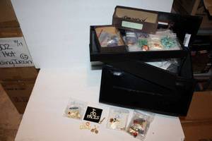 lot 1042 image: Jewlry Lot NecklaceEarring Set, Faux Turquoise Bracelet, Flower Pendant Necklaces and Fashion Pins