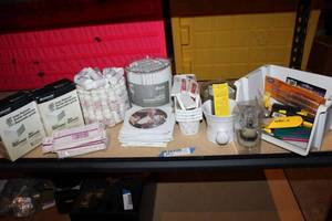 lot 1044 image: Misc. Lot Long Blades, Shaving Brush and Mug, DVDs, Restor Hair Treatment Bottles and More