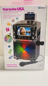 lot 2 image: Karaoke USA Bluetooth Portable Player w Microphone & Color Screen (Works)
