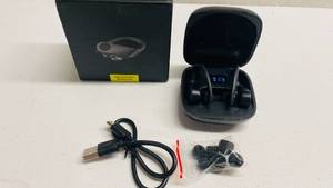 lot 38 image: Black High Definition Bluetooth Headhones True Wireless w Charging Case