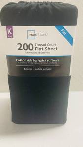 lot 207 image: Mainstays 200 Thread Count Flat Sheet Black King Size