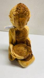 lot 251 image: Artisan Carved Wood Lakshmi Statue Handcrafted Goddess of Wealth and Prosperity