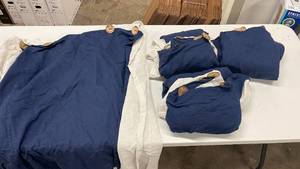 lot 266 image: Curtains w buttons Blue & White (lot of 4)