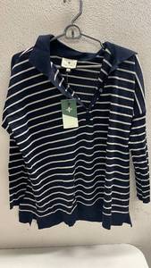 lot 285 image: Tuckernuck Womens Polo Blue White Striped Size ML - NEW