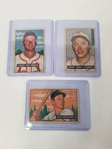 lot 59 image: Selection of 3 1951 Bowman baseball cards -