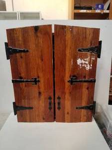 lot 61 image: Custom made wood Dart board cabinet set - one of a kind