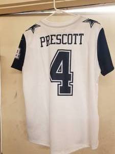 lot 8 image: Dallas Cowboys #4 - Dak Prescot Jersey - Womens XL - Womens on the field Apparel - Has tags - never worn - great Christmas gift for that special Cowboy fan.