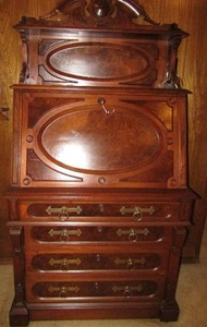 lot 1 image: Victorian Renaissance Revival slant front desk Secretary with working key  70 x 34x 19
