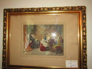 lot 10 image: Piano Lesson art in gold frame by Ammiras Haitra  30 X 38