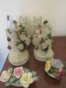 lot 24 image: Decorative bowls Queens Floral and Adderly bone china plus 4 porcelain German made figurines