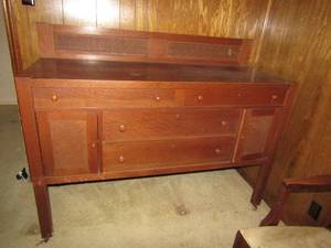 lot 48 image: Mid Century Modern Wood w Wicker inserts  Buffet  4 drawers 2 doors 39x60x22  -matches  4, 62. 118