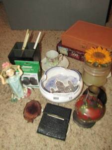 lot 69 image: Lot- Pottery ashtray, candle, puzzle, vase and more