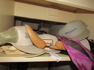 lot 72 image: Lot of mens snap back caps, ties and 1 shoe stretcher