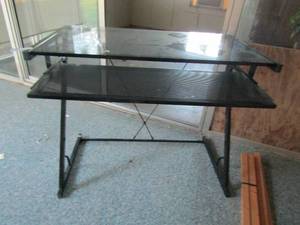 lot 103 image: Glass top small black desk with pullout keyboard table 29x36x20
