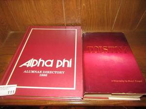 lot 111 image: ALUMNAE  Directory book, TOLSTOY Biography book, Geographic books and more
