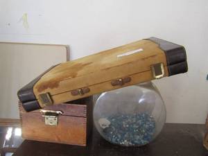 lot 163 image: Fish bowl, box of rocks and backgammon game