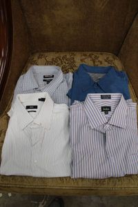 lot 44 image: Mens Shirts XXL Neiman Marcus 17.5 - 3435 Wrinkle Free, Quiksilver Comfort Fit XL, Boss Regular Fit 47 - 18.5, Kirkland Signature Tailored Fit XXL 18-3637