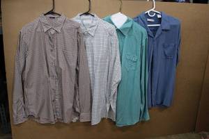 lot 47 image: Mens Shirts XXL Zegna Sport Brown Check Shirt, Ermenegildo Zegna Blue Striped Shirt, Ryan Michael XXL Silk blend, Burma Bibas Blue Short Sleeve Shirt