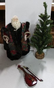 lot 103 image: Christmas Decorations St. Nick Figurine, Mini Christmas Tree, and Wooden Ornament