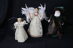 lot 105 image: Christmas Decorations Angel and St. Nick Figurines up to 12 Tall, all with Ceramic Hand Painted Faces