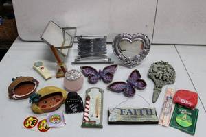 lot 108 image: Misc. Lot Ceramic Butterflies, Photo Frame, Accordion Mirror and More