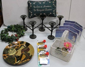 lot 111 image: Home Dcor Lot Accordion Candelabra, Photo Frames, Beaded Basket and More