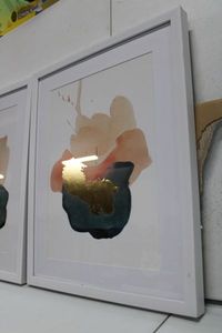 lot 116 image: 2-Piece Wall Art Set 16x20 Peach, Green and Metallic Gold Colors
