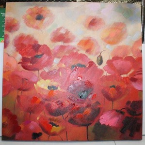 lot 79 image: Wall Art Red Poppies Painting on Stretched Canvas  39x 39