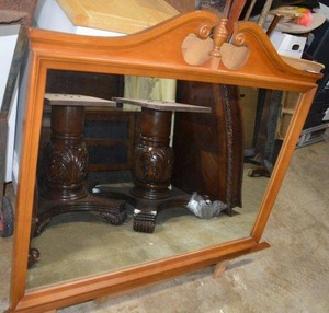 lot 157 image: Dresser Mirror Features Broken Arch Pediment in great condition, Could also be used as a wall mirror