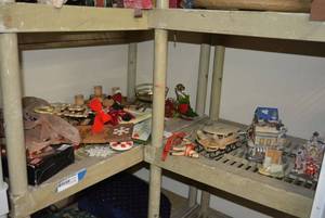 lot 164 image: Christmas Decorations Gold and White Santa, Candle Holders, Village Houses and More