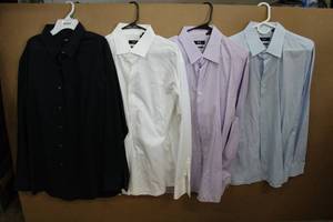 lot 125 image: Mens Dress Shirts  Boss Regular Fit 18 - 3435 Black, Boss Regular Fit 47 - 18.5 White, Boss Regular Fit 47 - 18.5 Lavender, Boss Regular Fit 47 - 18.5 Light Blue