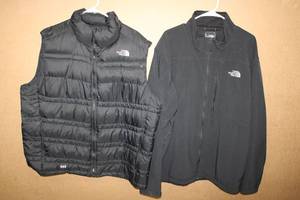 lot 132 image: North Face Jackets Puffy Sleeveless Black XXL, and Black Long-Sleeve Fleece 3XL