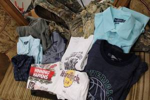 lot 135 image: Mens Dress Shirts, T-shirts and Hunting Jacket as shown