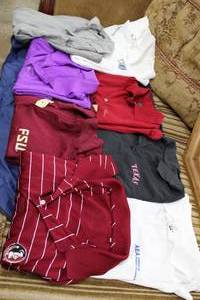 lot 138 image: Mens Polo Tops FSU, Texas, Purple and Red Polos, see pictures
