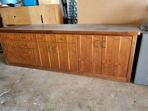 lot 20 image: Large Walnut Buffet Storage Cabinet with Laminate Top