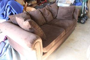 lot 71 image: Z Gallerie Brown Plush Couch Recently Cleaned, matches Lot 70