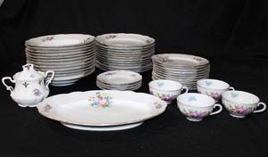 lot 172 image: Multicolored Flower Dish Set with Gold Trim