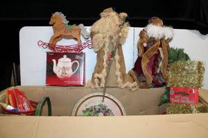 lot 176 image: Christmas Decorations Generous Assortment - Santa Figurines, Teapot, Rocking Horses, Garland and More