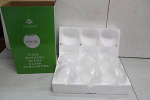 lot 188 image: Orimina 6 Pack Wall Hanging Round Glass Terrarium Set Still in Box