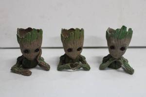 lot 196 image: Set of 3 Baby Groot 6 Tall Rubber Planters with Drainage Hole