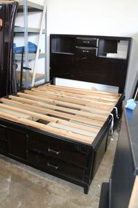 lot 39 image: Queen Size Bed Frame with Under Bed Storage Drawers painted Black