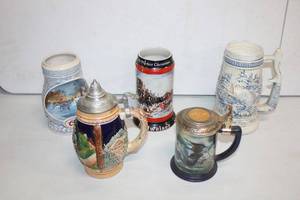 lot 210 image: Beer Stein Collection Coors, Budweiser, 2 with Lids as shown