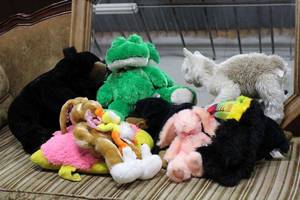 lot 222 image: Toy Lot Plush Toys - Black Bear, Frog, Llama, Easter Bunnies still with Tags and More