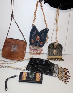 lot 226 image: Purse Lot Many made of Repurposed Cowboy Boots with Added Beads and Bling, see pictures