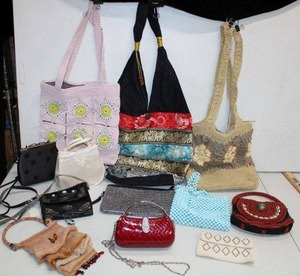 lot 227 image: Purse Lot Many made of Repurposed Items with Added Beads and Bling, see pictures
