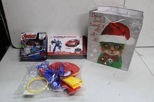 lot 243 image: Toy Gift Lot (unopened Toys) Marvel Avengers Captain America Flying UFO Ball, Glorious Mission Anger Ares and Balancing Shooting Game