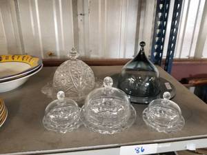 lot 86 image: Selection of glass covered butter-cheese server dishes