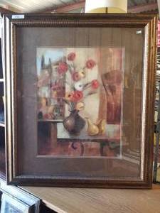 lot 120 image: Flower and fruit framed artwork - 38.5 by 45