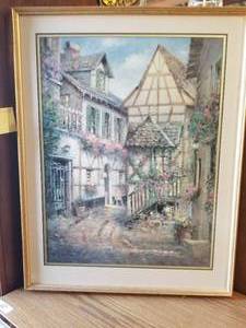 lot 124 image: Village Lane by L. Gordon framed artwork with COA  #7441250